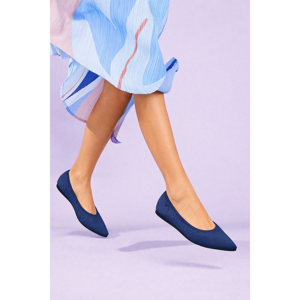 VIVAIA Navy Knit Pointed‎ Toe Flats Stretch Comfort Ballet Shoes EU/39 US/8